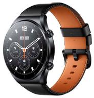 Logotipo de smart watch xiaomi watch s1 wi-fi global for russia, black/black leather strap black fluoroplast strap