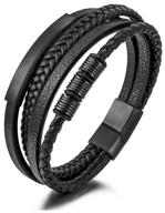 men's leather bracelet woven multilayer, black logo