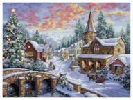 dimensions embroidery kit holiday village 41 x 30 cm (08783) logo