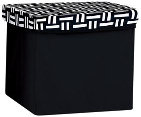 img 3 attached to Folding pouffe with storage compartment, wicker design black and white, 30x30x30 cm (008465)