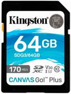 kingston canvas go! plus sdxc 64 gb class 10, v30, uhs-i u3, r/w 170/70 mb/s logo