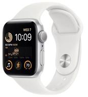 apple watch series se gen 2 44mm aluminium case, silver/white sport band logo