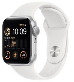 img 4 attached to Apple Watch Series SE Gen 2 44mm Aluminium Case, silver/white Sport Band