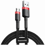 базеус автомобильное зарядное устройство - кабель usb-micro 2.4a быстрая зарядка, длина 1 метр в красно-черном цвете. логотип