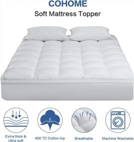 img 3 attached to COHOME Extra Thick Queen Size Cooling Mattress Topper With Plush Down Alternative Fill, 400TC Cotton Top, And 8-21 Inch Deep Pocket For Comfortable Sleep - White-Classic, 60X80 Inches