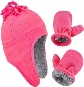 img 4 attached to Warm Fleece Toddler Hat And Mitten Set With Ear Flaps - Perfect For Keeping Baby Kids Cozy In Winter