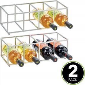 img 3 attached to 2 Pack Chrome Metal Geometric Water Bottle And Wine Rack Storage Organizer For Kitchen Countertops, Pantry, Fridge - Stackable Design Holds 8 Bottles