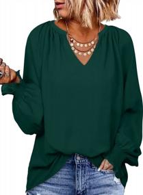 img 4 attached to Women'S Chiffon Blouse Tunic Top - V Neck, 3/4 Bell Sleeve, Loose Fit, Pleated Flowy