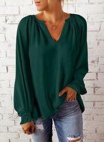 img 3 attached to Women'S Chiffon Blouse Tunic Top - V Neck, 3/4 Bell Sleeve, Loose Fit, Pleated Flowy