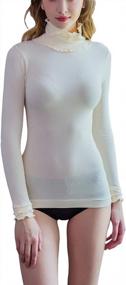 img 4 attached to Women'S Aodrusa Thermal Turtleneck Long Sleeve Stretch Top With Slim Fit And Pleated Cuffs - Ideal Underwear For Winter