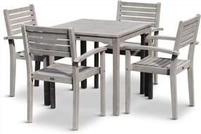 img 2 attached to Leadville Square 5-Piece Eucalyptus Dining Set Outdoor Furniture, Driftwood Gray Finish By DTY Living.