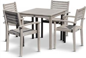 img 4 attached to Leadville Square 5-Piece Eucalyptus Dining Set Outdoor Furniture, Driftwood Gray Finish By DTY Living.