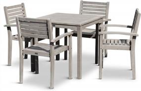 img 3 attached to Leadville Square 5-Piece Eucalyptus Dining Set Outdoor Furniture, Driftwood Gray Finish By DTY Living.