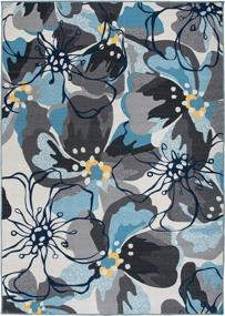 img 3 attached to Modern Large Floral Non-Slip Area Rug 5X7 - Gray-Blue
