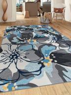 modern large floral non-slip area rug 5x7 - gray-blue логотип