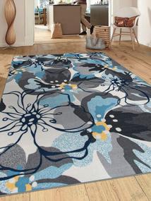 img 4 attached to Modern Large Floral Non-Slip Area Rug 5X7 - Gray-Blue