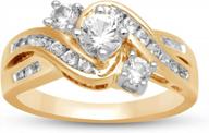 кольцо jewelili из желтого золота 14 карат поверх стерлингового серебра с 3 созданными белыми сапфирами и камнями с акцентом из белых бриллиантов логотип