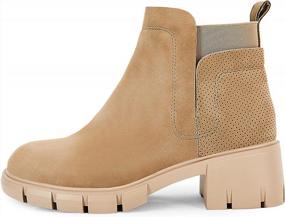 img 3 attached to Winter Suede Leather Chelsea Boots For Women - Slip-On Design With Chunky Block Heel, Lug Sole, Elastic Platform For Comfortable Fit