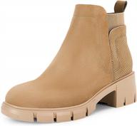 winter suede leather chelsea boots for women - slip-on design with chunky block heel, lug sole, elastic platform for comfortable fit logo