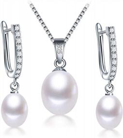 img 4 attached to HENGSHENG Genuine Pearl Jewelry Set Pearl Pendant Necklace &Pearl Earrings Set Zircon Dangle Drop Earrings S925 Sterling Sliver Wedding Gift