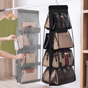 img 1 attached to 8 Pocket Handbag Hanging Organizer In Black Oxford Cloth For Family Closets And Bedrooms - Foldable And Universally Fit For Efficient Handbag Storage And Organization