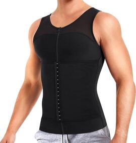 img 4 attached to Get A Slimmer Physique With Wonderience'S Compression Shirts For Men - Zipper Body Shaper Vest With Waist Trainer And Hooks