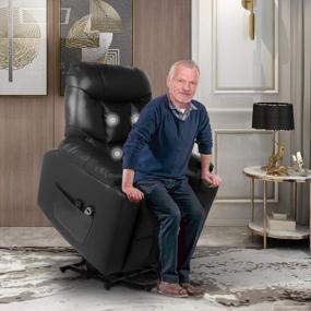 img 3 attached to Кресло с откидной спинкой Power Lift для пожилых людей с массажем, диван для отдыха из искусственной кожи - классическое одноместное сиденье для домашнего кинотеатра с боковыми карманами (черный)