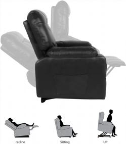 img 1 attached to Кресло с откидной спинкой Power Lift для пожилых людей с массажем, диван для отдыха из искусственной кожи - классическое одноместное сиденье для домашнего кинотеатра с боковыми карманами (черный)
