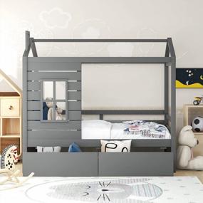 img 3 attached to Merax Twin Size Wood Bunk Bed With Two Drawers, Window And Roof, Grey Finish - Ideal For Girls And Boys, Can Be Decorated As Daybed And Storage Solution