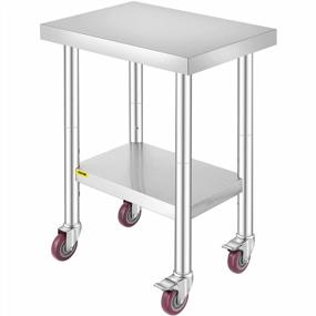 img 4 attached to Heavy Duty Commercial Stainless Steel Work Table With Adjustable 3-Stage Shelf, 4 Wheels, And Brake - Ideal For Kitchen Prep Work, Food Preparation, And More - 24X18X34 Inches By Mophorn