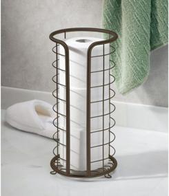 img 3 attached to MDesign Freestanding Toilet Paper Holder - Stylish Bathroom Floor Stand With Storage For 3 Rolls - Omni Collection In Bronze - Metal Toilet Tissue Reserve For Enhanced Organization