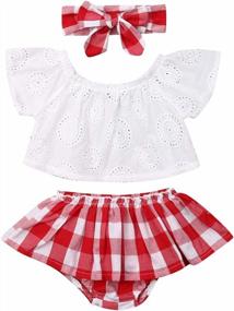 img 4 attached to Stylish Baby Girl Off Shoulder Tube Top & Plaid Checked Short Set Outfit
