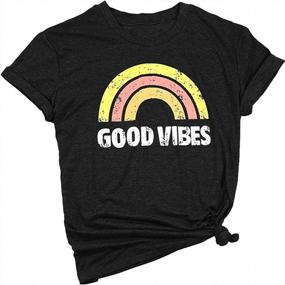 img 3 attached to Women'S Good Vibes Graphic Tee - YEXIPO Rainbow Print Short Sleeve Funny T-Shirt Summer Top