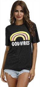img 1 attached to Women'S Good Vibes Graphic Tee - YEXIPO Rainbow Print Short Sleeve Funny T-Shirt Summer Top