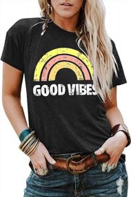 img 4 attached to Women'S Good Vibes Graphic Tee - YEXIPO Rainbow Print Short Sleeve Funny T-Shirt Summer Top
