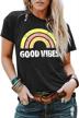 women's good vibes graphic tee - yexipo rainbow print short sleeve funny t-shirt summer top logo