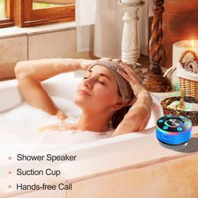 img 2 attached to Waterproof Bluetooth Shower Speaker - MuGo IPX7, Suction Cup, Wireless Portable Speaker with Mic, 8H Playtime, Stereo Sound for Bathroom, FM Radio, Light Show