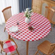 36"-44" round table cloth cover - elastic waterproof fitted vinyl table covers with flannel backed buffalo plaid design for picnic, camping, indoor & outdoor use (white/red) by smiry логотип