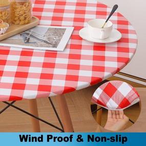 img 3 attached to 36"-44" Round Table Cloth Cover - Elastic Waterproof Fitted Vinyl Table Covers With Flannel Backed Buffalo Plaid Design For Picnic, Camping, Indoor & Outdoor Use (White/Red) By Smiry