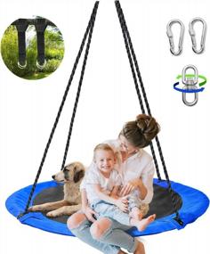 img 4 attached to Hishine 40Inch Saucer Tree Swing For Kids，Large Round Flying Saucer Swing With Two Adjustable Hanging Straps，Suitable For Outdoor And Backyard Tree Trunks，Blue