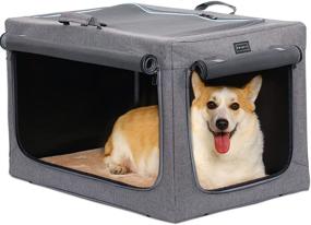 img 4 attached to 🐶 Petsfit Gray Collapsible Soft Dog Crate with Steel Frame, Indoor/Outdoor Travel Pet Home, 30x20x19 Inches, Ideal for Medium Dogs