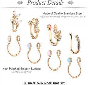 img 3 attached to Sparkling CZ Stainless Steel Fake Nose Ring - Spring Clip-On Circle Hoop For Men And Women - No Piercing Needed, Ideal For Septum And Nose - JFORYOU Faux Piercing Jewelry