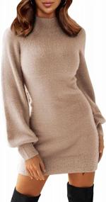 img 4 attached to EXLURA Women'S Mock Neck Ribbed Long Sleeve Mini Sweater Dress - Cute & Bodycon Pullover