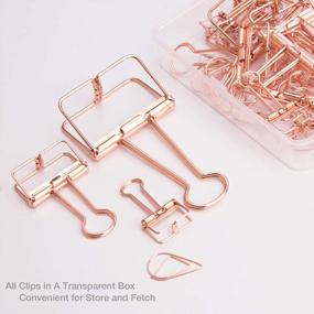 img 3 attached to Assorted Sizes Rose Gold Wire Binder Clips And Cute Paper Clips Set - Includes 2 Large, 6 Medium, And 10 Small Stainless Hollow Office Clamp Clips With Smooth Finishing