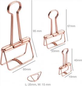 img 2 attached to Assorted Sizes Rose Gold Wire Binder Clips And Cute Paper Clips Set - Includes 2 Large, 6 Medium, And 10 Small Stainless Hollow Office Clamp Clips With Smooth Finishing