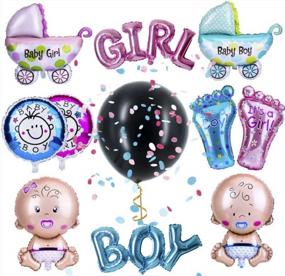 img 4 attached to Обманутая упаковка воздушных шаров конфетти с указанием пола для детского душа - PROLOSO 36, с воздушными шарами из фольги для младенцев и баннером с буквами