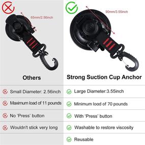 img 3 attached to 🚀 Vashly Heavy Duty Suction Cup Anchor Set - 4 Strong Suction Cups with Hooks & 4 Tarp Clips for Secure Tie Down, Car Awning, Boat Camping & Trapping Purposes