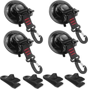 img 4 attached to 🚀 Vashly Heavy Duty Suction Cup Anchor Set - 4 Strong Suction Cups with Hooks & 4 Tarp Clips for Secure Tie Down, Car Awning, Boat Camping & Trapping Purposes