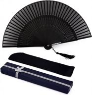 черный шелковый бамбуковый складной веер, китайский/японский классический простой стиль diy украшения свадебная вечеринка танец пасхальный подарок реквизит кимоно (резьба) логотип