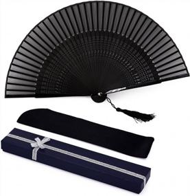 img 4 attached to Black Silk Bamboo Folding Fans, Chinese/Japanese Classical Simplicity Style DIY Decoration Wedding Party Dance Easter Gift Props Kimono (Carving)